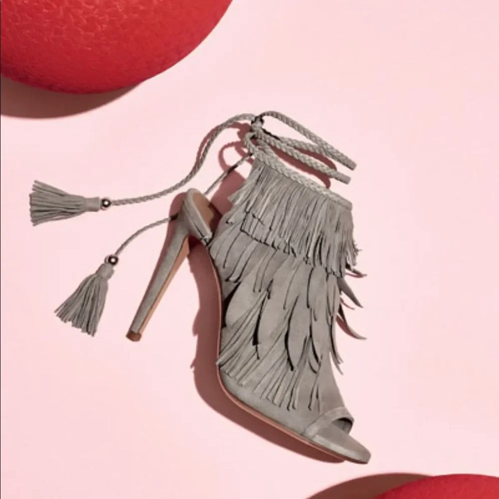 Aquazzura So Pocahontas Grey Suede Sandal 10 NWT - Picture 3 of 10